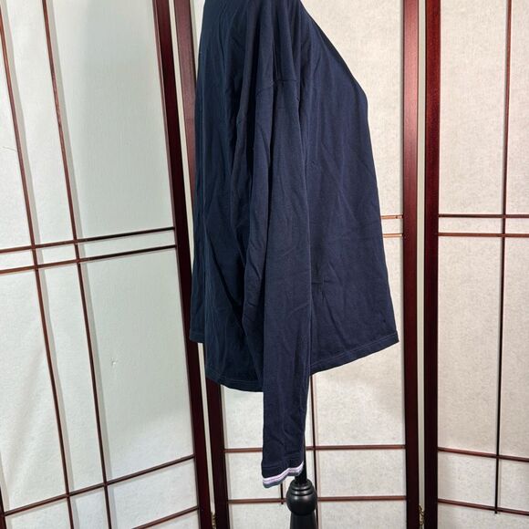 Bombas Navy Blue Long Sleeve top with multi color striped collar and cuffs - Picture 2 of 5